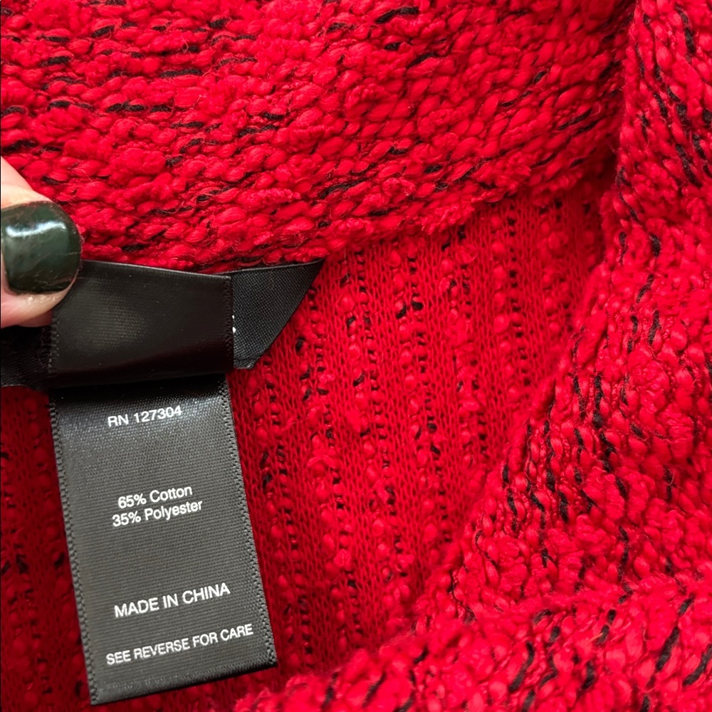 Ali Miles Red with Black Collared One Button Soft Shawl Cardigan Women’s Large - Picture 4 of 9